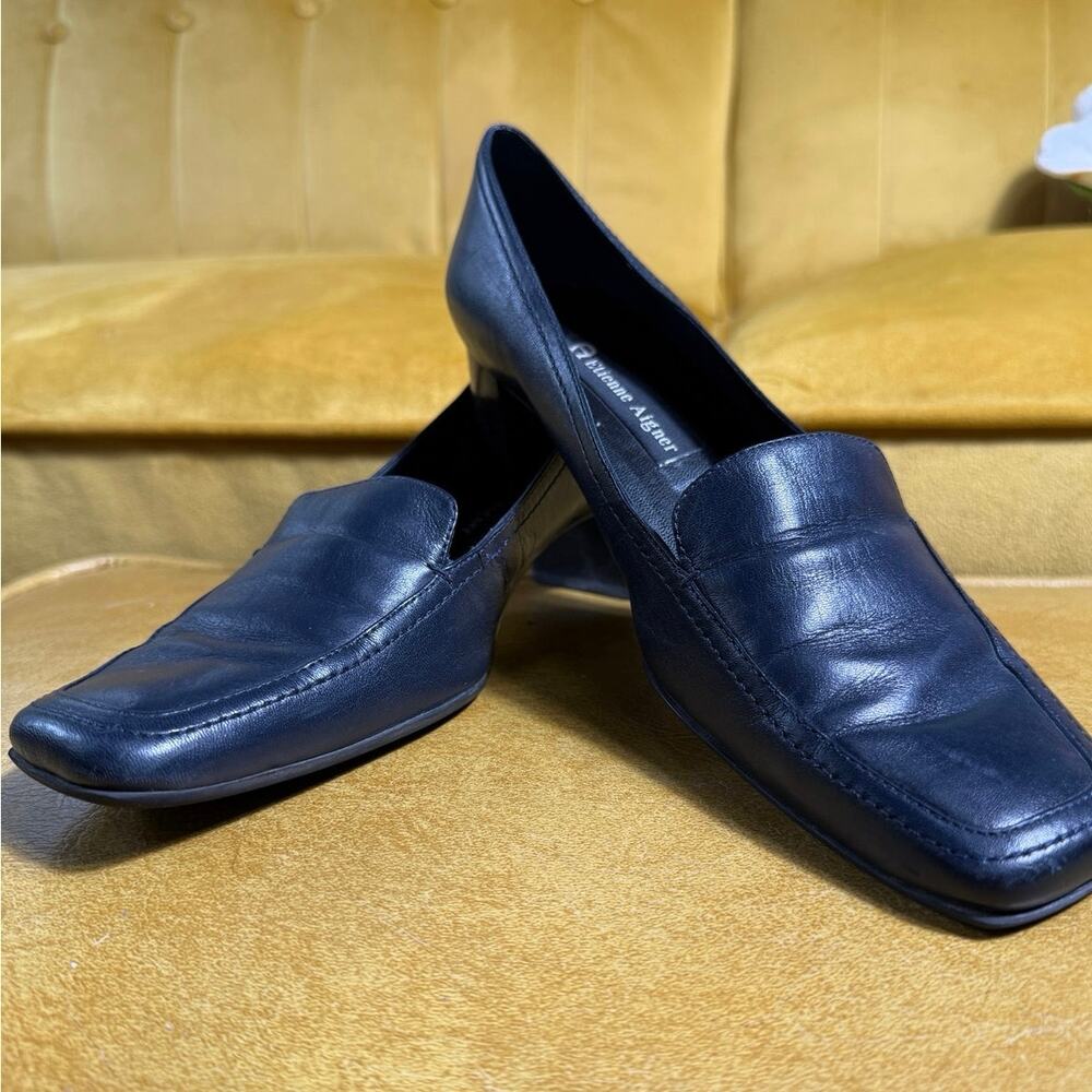 VTG‎ 90s Etienne Aigner Navy Blue Leather Heeled Loafers Made in Brazil Sz 7.5B